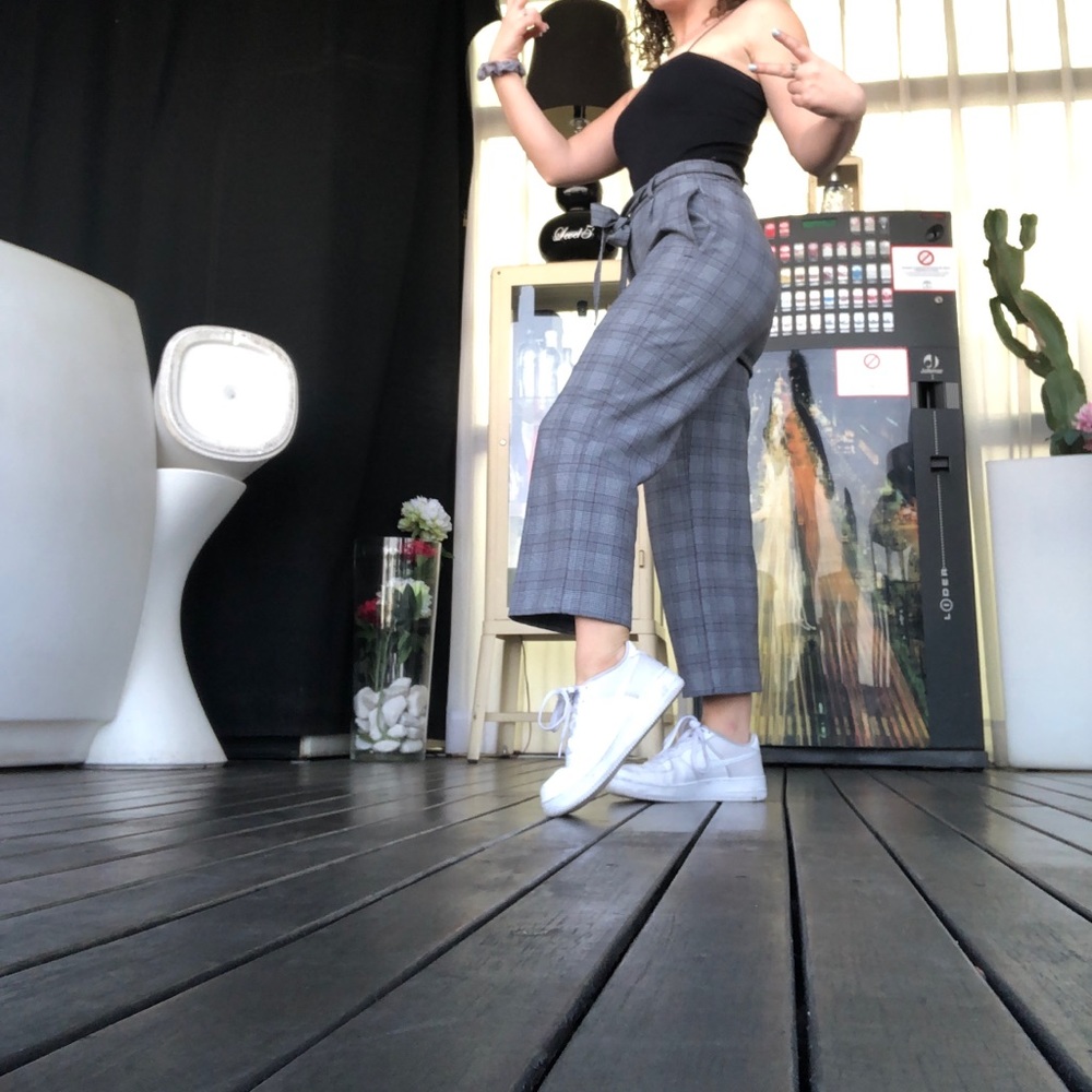 zara plaid pants with belt